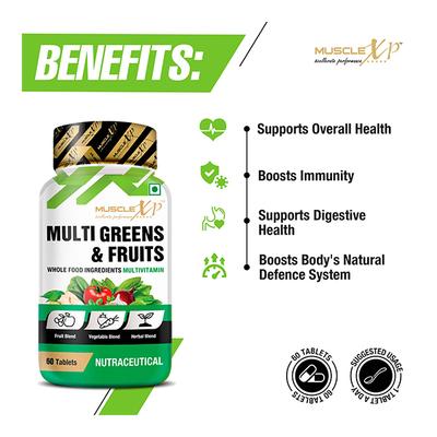 MuscleXP Multi Greens & Fruits Multivitamin Tablet 60's - Multi-Vitamins