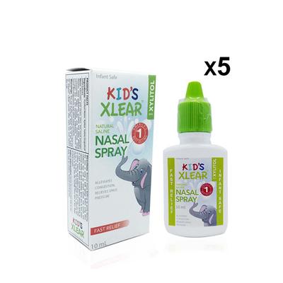 Xlear Kid's Natural Saline Nasal Spray for Sinus and Allergy Relief (Pack of 5 x 10 ml) - Nasal Decongestion