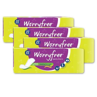 Worryfree Panty Liners Cottony Soft Cover - (Pack Of 4 x 20's) - Sanitary Napkins