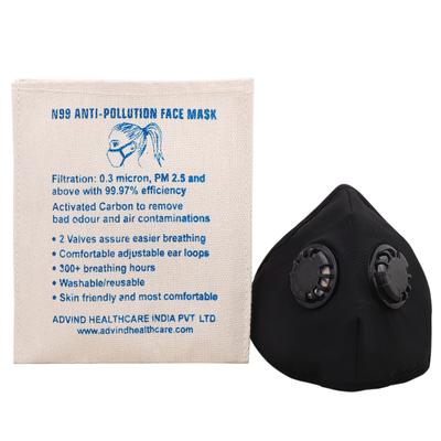 Smog Guard N99 Face Mask With Two Valves (L) - Black (Pack of 1) - Face Mask