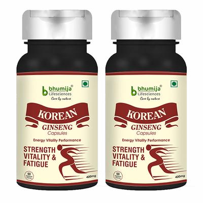 Bhumija Lifesciences Korean Ginseng Veg Capsule (Pack of 2 x 60's) - Herbal Dietary Supplement