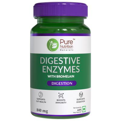 Pure Nutrition Digestive Enzymes with Bromelain 840 mg Veg Capsule 60's - Digestive Health