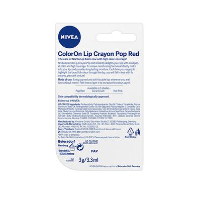 Nivea Color On Lip Crayon Pop Red 3 gm - Lip Balms