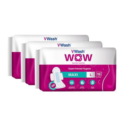 VWash WOW Ultra Thin Sanitary Pad - Maxi (Pack of 3 x 16's) - Sanitary Napkins
