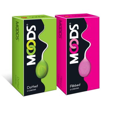 Moods Dotted Condoms 12's + Moods Ribbed Condoms 12's - Plain/Flavoured Condoms