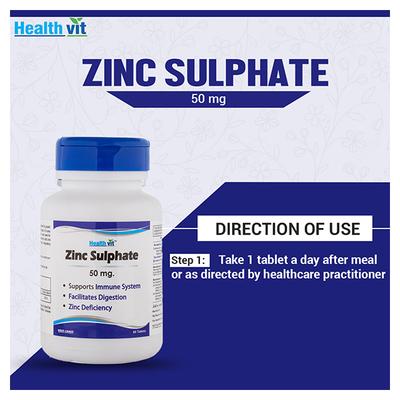 HealthVit Zinc Sulphate 50 mg Tablets 60's - Calcium And Minerals
