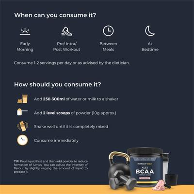 Nutrabay Gold BCAA Amino Acid Powder - Watermelon Flavour 300 gm - Bcaa Supplements