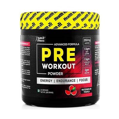 HealthVit Fitness Advanced Formula Pre-Workout Powder - Watermelon Tequila Flavour 300 gm - Workout Essentials