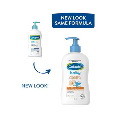 CETAPHIL BABY WITH ORGANIC CALENDULA HAIR & BODY WASH & Shampoo 400ml (N) - Baby Shampoo