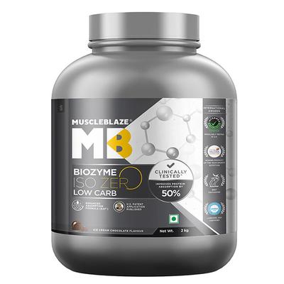 MuscleBlaze Biozyme Iso - Zero Low Carb Powder - Ice Cream Chocolate 2 kg - Nutritional Bars