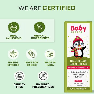 Baby Organo Ayurvedic Eucalyptus Oil Natural Cold Relief Roll-on 40 ml - Balms & Rubs