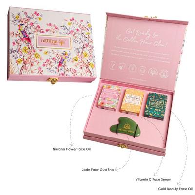 Natural Vibes Glow Getter Gift Set (Jade Gua Sha + Vitamin C Face Serum Nirvana Flower Oil and Gold Beauty Elixir Oil 1's - Toners