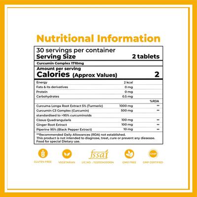 Boldfit Curcumin Complex 1700 mg Tablet 60's - Herbal Dietary Supplement