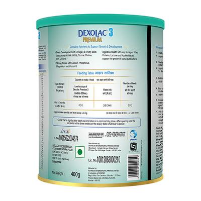 Dexolac Premium Stage 3 (12 - 24 Months) Powder 400 gm (Tin) - Baby And Infant Supplements