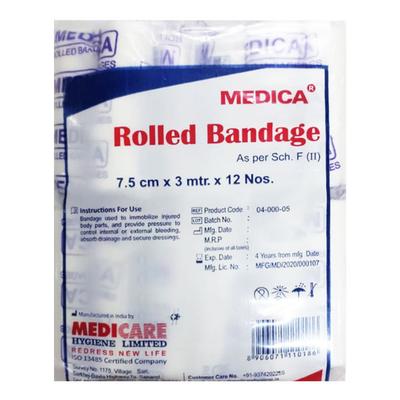 Medica Rolled Bandage (7.5cm x 3 mtr) (Pack of 12) - Bandages