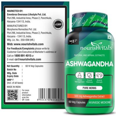 NourishVitals Ashwagandha 500 mg Veg Capsule 60's - Sexual Care