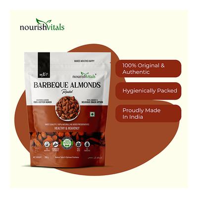 NourishVitals Barbeque Roasted Almonds Seeds 200 gm - Nutritional Bars