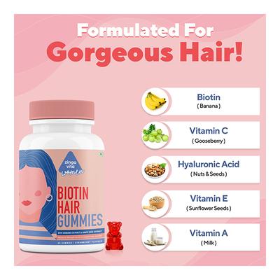 Zinga Vita Biotin Hair Gummies for Women - Strawberry 60's - Hair & Skin