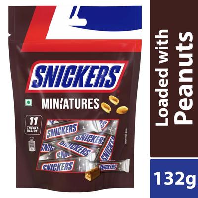 Snickers Miniatures Chocolate Bars (Pack of 11 x 12 gm) 1's - Nutritional Bars