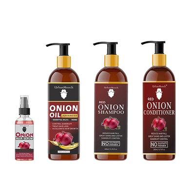 UrbanMooch Advanced Onion Hair Oil 200 ml + Red Onion Hair Shampoo 200 ml + Red Onion Conditioner 200 ml + Onion Hair Serum 50 ml - Hair Serums
