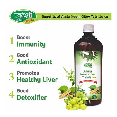Swadeshi Ayurved Amla Neem Giloy With Tulsi Juice 1 litre - Ayurvedic Juices