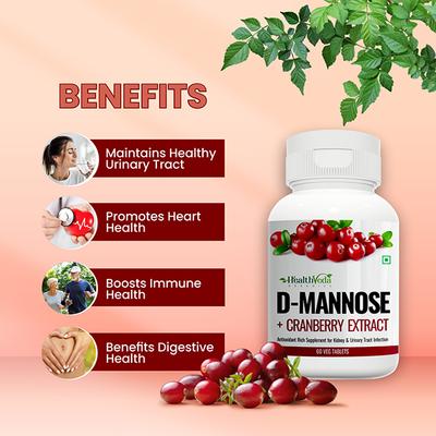 Health Veda D Mannose + Cranberry Extract Veg Tablet 60 ml - Herbal Dietary Supplement