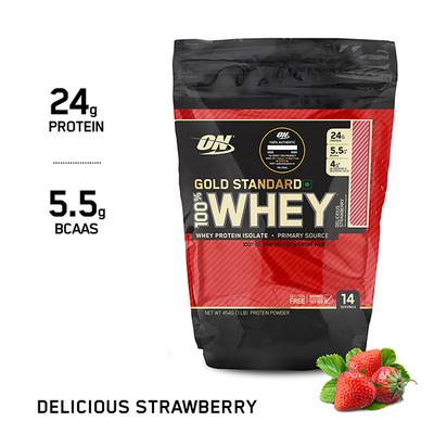 Optimum Nutrition (ON) 100% Whey Gold Standard Powder - Delicious Strawberry 1 lb - Whey Proteins