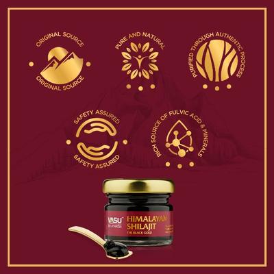 Vasu Ayurveda Himalaya Shilajit Resin - The Black Gold 20 gm + Free Pure Honey 30 gm - Speciality Medicines