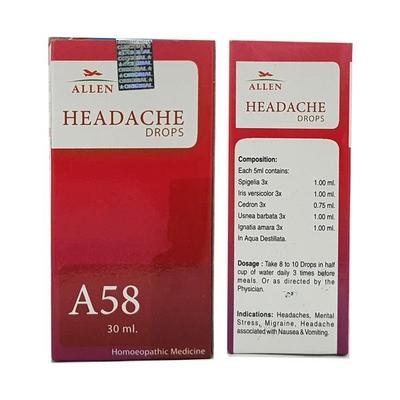 Allen A58 Headache Drops 30 ml - Homeopathic Drops