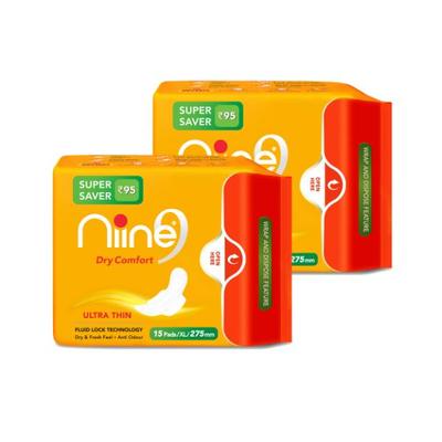 Niine Dry Comfort Ultra Thin Sanitary Napkin - XL (Pack of 2 x 15's) - Sanitary Napkins