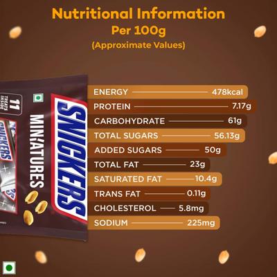 Snickers Miniatures Chocolate Bars (Pack of 11 x 12 gm) 1's - Nutritional Bars