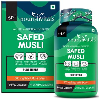 NourishVitals Safed Musli 500 mg Veg Capsule 60's - Herbal Dietary Supplement