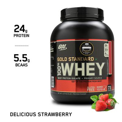Optimum Nutrition (ON) 100% Whey Gold Standard Powder - Delicious Strawberry 5 lb - Whey Proteins
