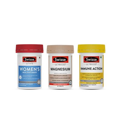 Swisse Women Health (Multivitamin, Magnesium, Immune Action) Tablet 60's Combo Pack - Multi-Vitamins