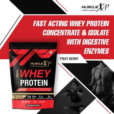 MuscleXP Whey Protein Powder - Fruit Berry 1 kg - Whey Proteins