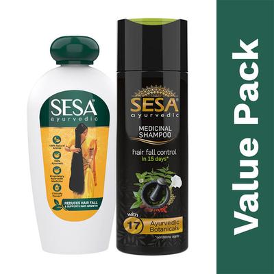 Sesa Hair Combo Pack (Sesa Ayurvedic Oil 200 ml + Sesa Ayurvedic Medicinal Shampoo 200 ml) - Personal Care (Ayush)