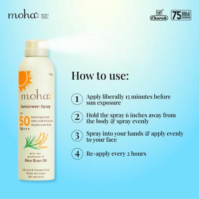 Moha Sunscreen Spray (SPF 50 PA+++) With Rice Bran Oil 170 gm - Face Sunscreen