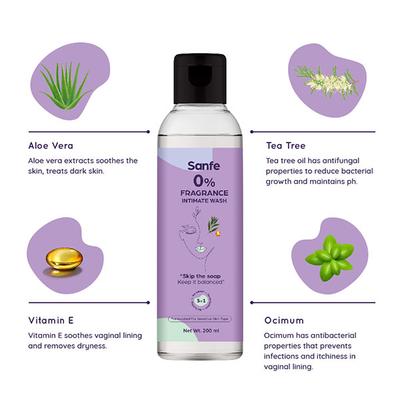 Sanfe 0% Fragrance Intimate Wash 200 ml - Intimate Care