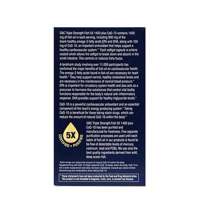 GNC Triple Strength Fish Oil 1400 with COQ10 Softgels 60's - Omega Fish Oil Fatty Acids