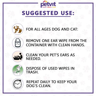 Petvit Ear Cleansing Wipes - For Dogs and Cats (Pack of 2 x 50s) 1's - Pet accessories