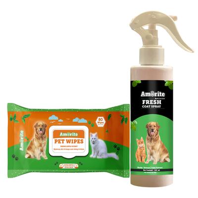 Amorite Fresh Coat spray 200 ml And Pet Wipes 80s 1's - Pet accessories