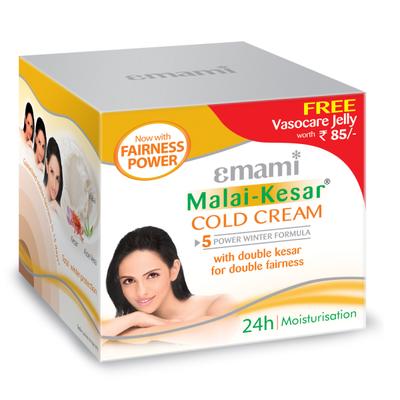 Emami Malai Kesar 24h Moisturisation Cold Cream (Free Vasocare Jelly worth Rs.85) 100 ml - Creams/Oils/Lotions