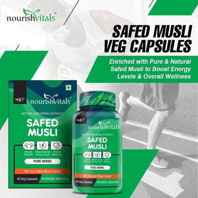 NourishVitals Safed Musli 500 mg Veg Capsule 60's - Herbal Dietary Supplement