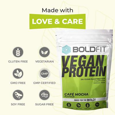 Boldfit Vegan Protein Powder - Cafe Mocha Flavour 500 gm - Protein Drink