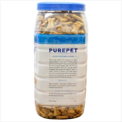Purepet Milk Flavour, Real Chicken Biscuit,Dog Treats- Jar 455 gm - Petfood