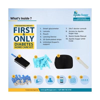 Apollo Sugar Glucome Glucometer + Glucome Strips 25's + 1 Video Doctor Consultation - Blood Glucose Monitors/Strips