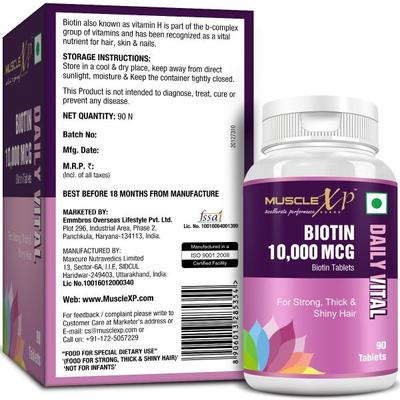 MuscleXP Biotin 10,000 MCG Daily Vital Tablet 90's - Hair & Skin