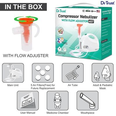 Dr Trust USA Compressor Nebulizer with Flow Adjuster (407) - White - Nebulizers / Vaporizer
