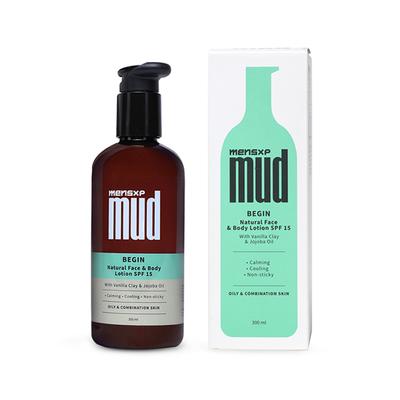 MensXP Mud Begin SPF 15 Natural Face & Body Lotion - Vanilla Clay & Jojoba Oil 300 ml - Face Wash & Cleansers