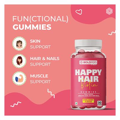 Boldpops Happy Hair Biotin Gummies - Strawberry Flavour 30's - Hair & Skin